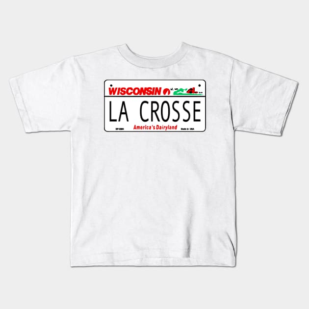 La Crosse Wisconsin License Plate Design Kids T-Shirt by zsonn